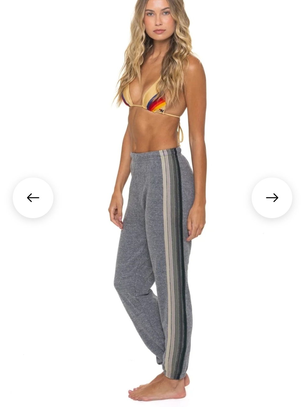 Aviator Nation Heather Gray Joggers with Multi-Stripe Side Panels